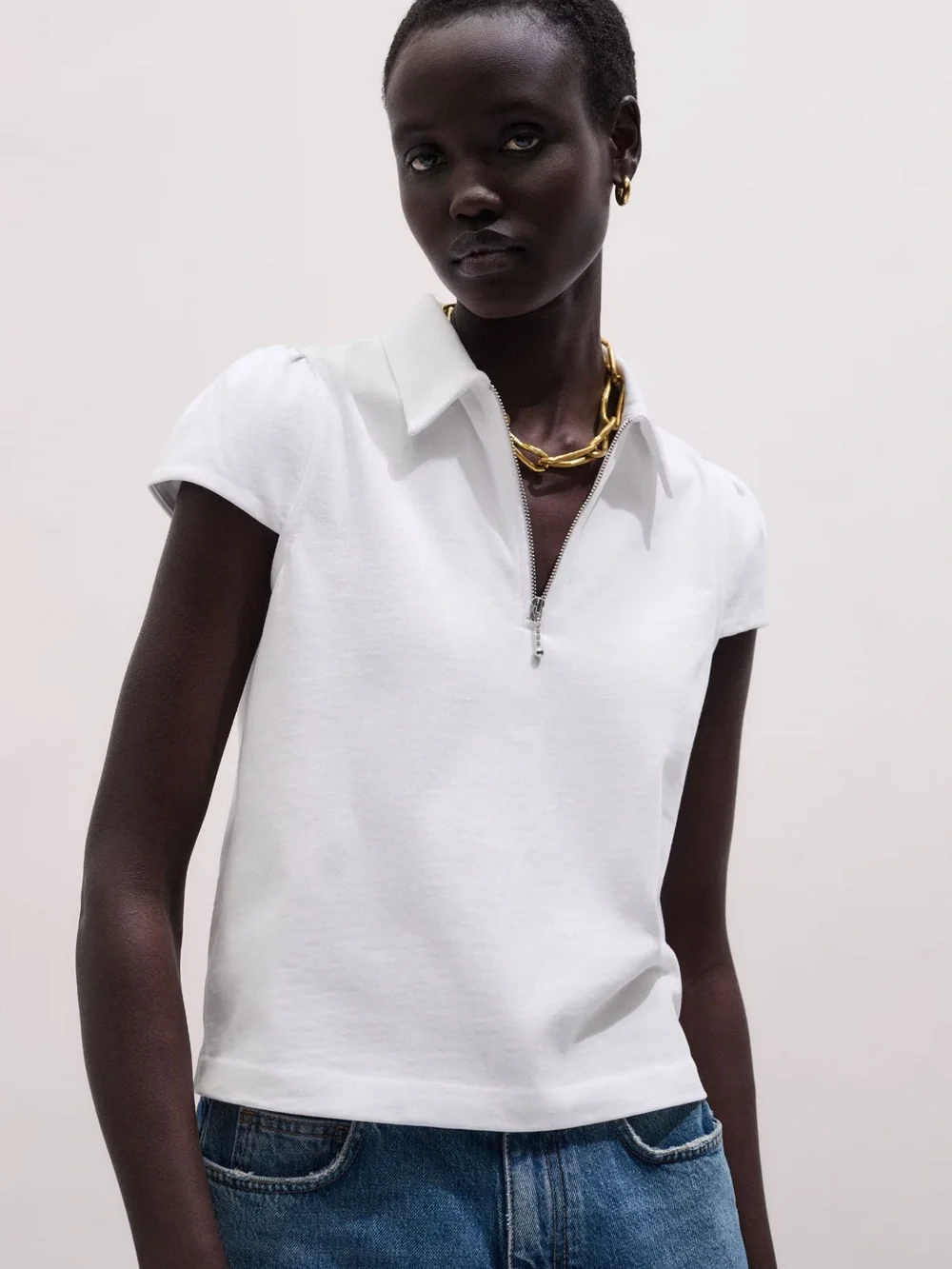 ME+EM White Cap Sleeve Polo Tee